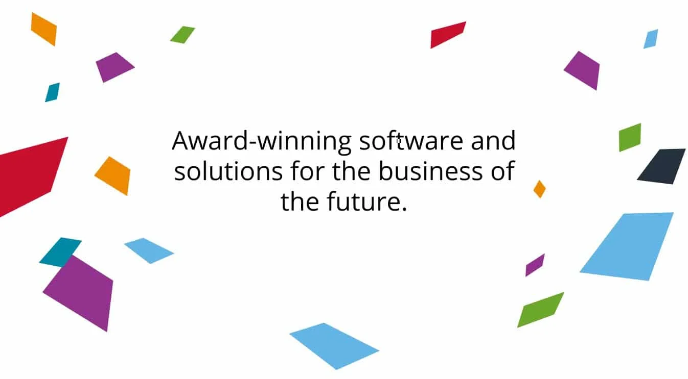 Award-winning software and solutions for the business of the future, surrounded by colorful abstract shapes. Award-winning software and solutions for the business of the future, surrounded by colorful abstract shapes.