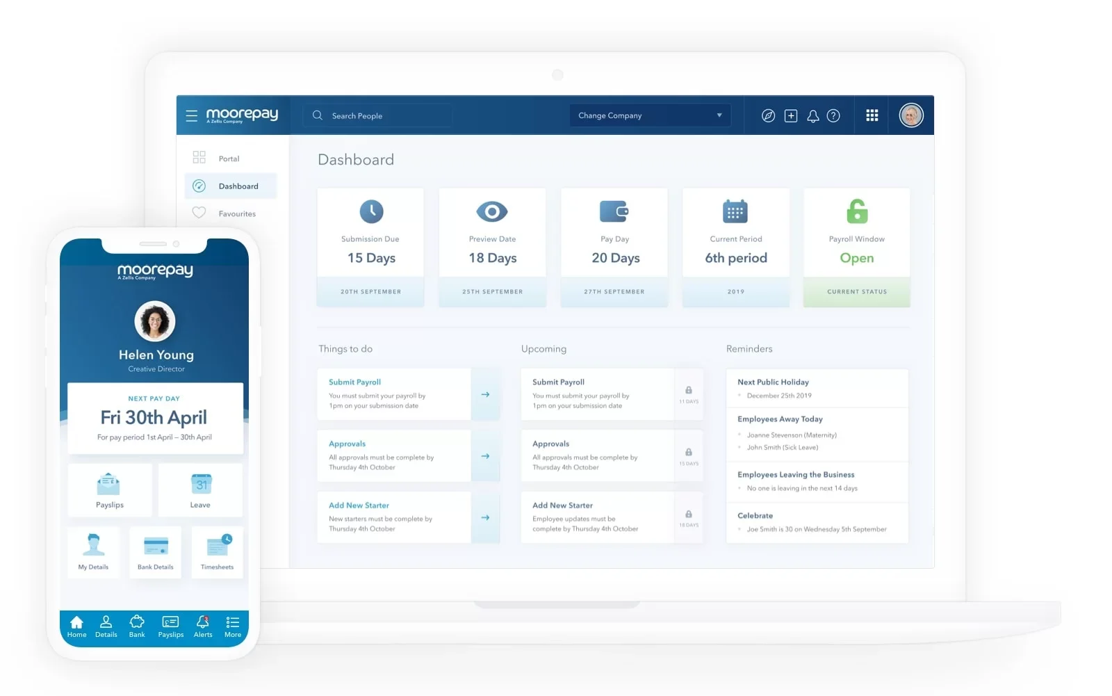 moorepay payroll software dashboard laptop and mobile moorepay payroll software dashboard laptop and mobile