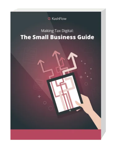 Hand holding a tablet, displaying upward-pointing arrows that symbolize easier digital tax and business growth.